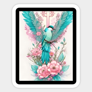 Large wing teal bird Sticker